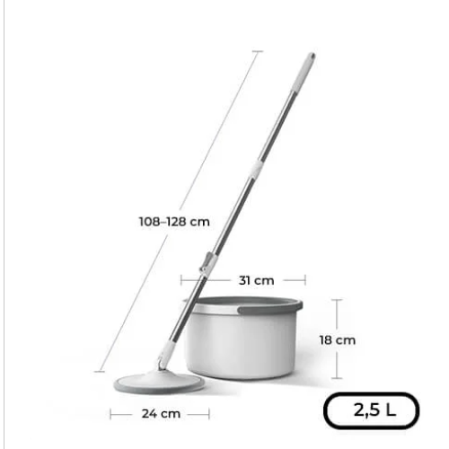 Set mop, AT PERFORMANCE ®, rotativ cu doua rezerve si auto spalare, culoare alb, rotunda, compartimente pentru apa curata si murdara, robinet de scurgere a apei si consum redus